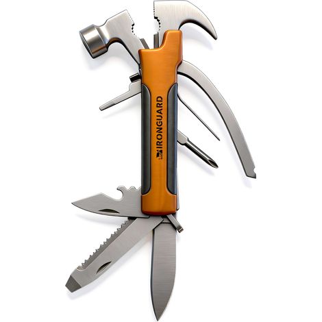 Marteau multifonction, couteau multifonction 15 en 1 en acier inoxydable, pince multifonction avec ouvre-bouteille, tournevis, scie à métaux… Idéal pour le camping et les activités de plein air. (1/5)