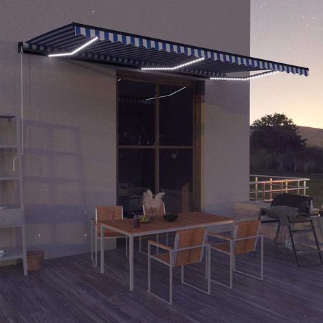 vidaXL Auvent manuel rétractable avec LED 600x300 cm Bleu et blanc (1/5)