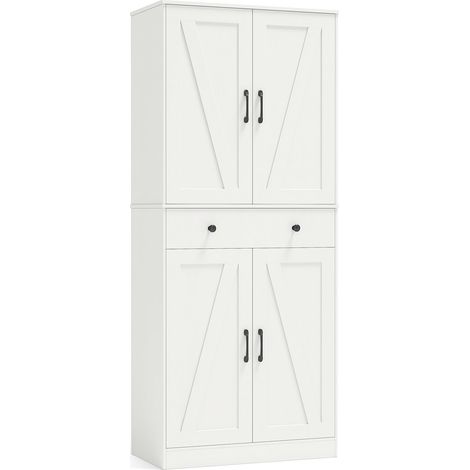 Credenza da cucina alta 182 cm con 4 ante a battente, cassetto, 3 ripiani regolabili, 2 kit antiribaltamento per soggiorno, sala da pranzo, bianco (1/5)