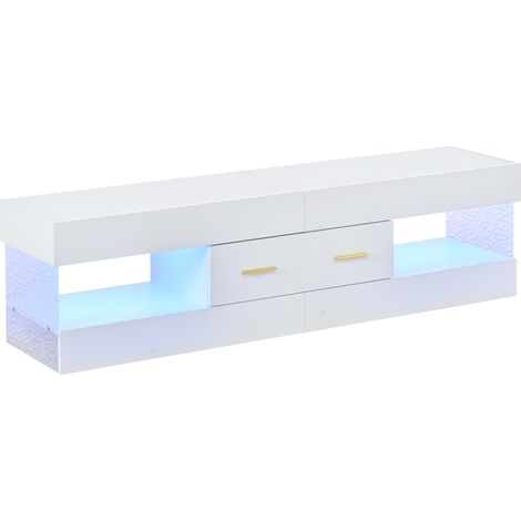 GagaMeuble TV LED blanc 152 cm avec tiroirs (1/5)