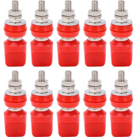 Borne de connexion M6 100A en laiton nickelé, J.50019, prise banane 4mm rouge pour raccordement électrique (1/5)