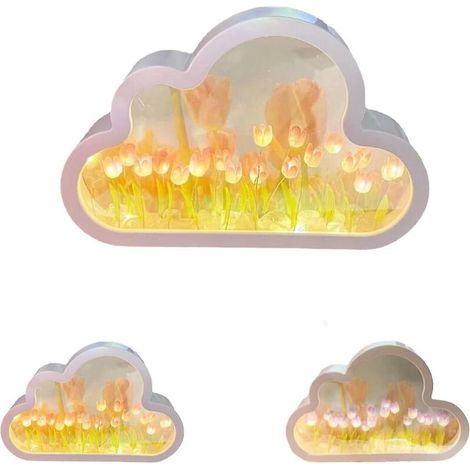 Lampe Tulipe Miroir Nuage, Veilleuse Miroir Tulipes Faite Main Rose (1/5)