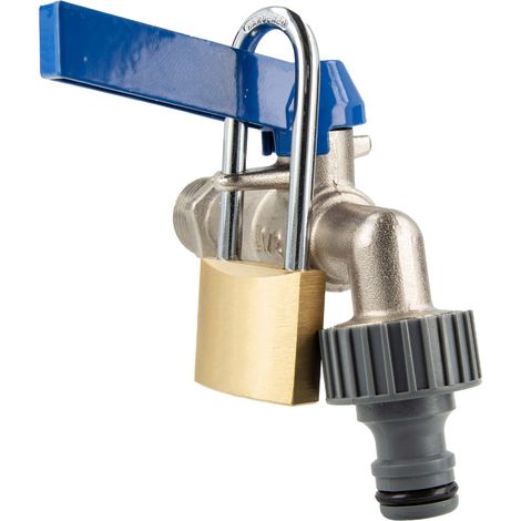 tecuro Kugelauslaufventil 1/2 Zoll, mit Absperrvorrichtung, Vorhängeschloss, Steckkupplung und PTFE-Dichtband