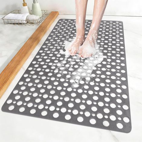 Tapis de Douche Antidérapant, 60x90 cm Tapis de Bain avec Ventouses, Tapis de Baignoire avec Trous D'évacuation, Grand Tapis Antidérapant en TPE, Séchage Rapide (Gris-A, 60x90 cm (Rectangulaire)) (1/5)