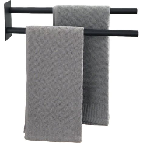 2 Barre Porte Serviette sans Percage, Longueur 38 CM, Support Serviette Adhesif Ronde, Porte-Serviette en Acier lnoxydable SUS304, Noir (1/5)