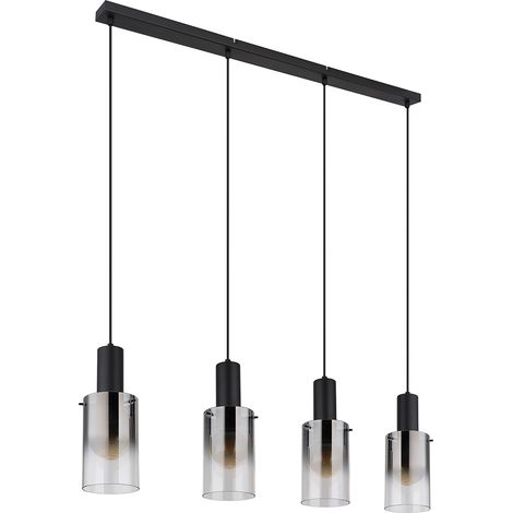 Suspension, lampe de table à manger, lampe de salon, suspension, 4 ampoules, verre fumé, métal noir, douilles E27, LxPxH 102,5x12,5x150cm (1/5)