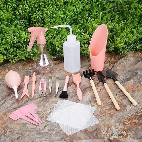 Hochwertiger Miniatur-Pflanzkübel für Sukkulenten, Handwerkzeugset mit Schaufel, Bonsai-Set, 16-teilig für den Garten.