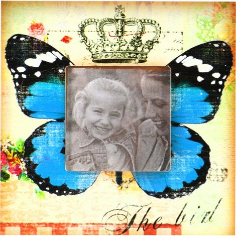 Elegante marco de fotos de pie con motivo de mariposa, color crema, tamaño 14,5 x 14,5 cm. (1/2)