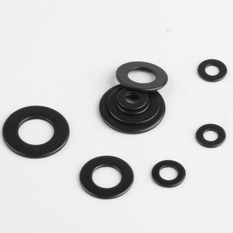 Lot de 100 rondelles plates M4 x 9 mm en acier carbone noir, pour gonds de porte, vis filetée et étanchéité (1/4)