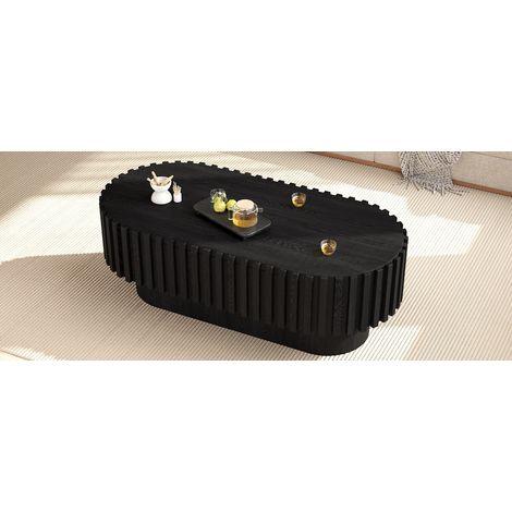 Mesa baja ovalada 100x50x35,5 cm de Melaminado negra, con cajón y almacenaje para salón moderno FloraGrace (1/5)