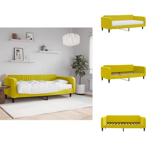Lit de jour avec matelas jaune 100x200 cm velours - Canapé Convertible - Lit Deux Places - Lit Invité - Literie - Meuble Multifonctionnel (1/5)