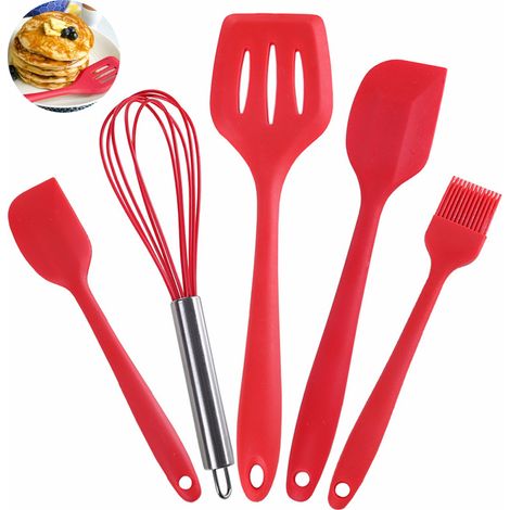 Ustensiles De Cuisine En Silicone - 5 Pièces - Résistant Jusqu'à 315 °C - Pour Cuisinières À Revêtement Antiadhésif - Lot Complet (1/5)