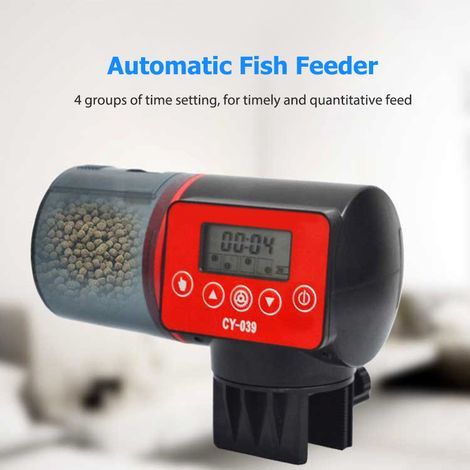 Distributeur automatique de nourriture pour poissons d'aquarium numérique avec minuterie, 4 programmes horaires, réglage électrique, mode manuel/alimentation pour les vacances (week-end, vacances). (1/5)
