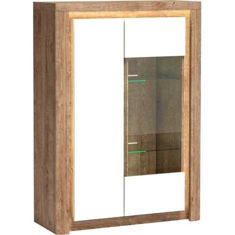 Estantería Etrmona 104 , Con puertas, Cerrable, Aglomerado laminado, Vidrio templado, Número de puertas: 2, Número de cajones: 0, 141x100x41cm, LED (1/5)