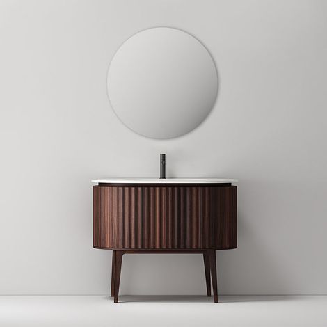Mobile Bagno 100 cm A Terra Noce Scuro Specchio Tondo - Reid (1/5)