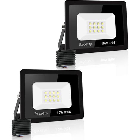 2PCS Projecteur LED Extérieur, 10W Spot LED Exterieur 1000LM Super Lumineux 6500K Blanc Froid Éclairage de Sécurité Extérieur IP66 Imperméable pour Garage Jardin Terrasse Parking (1/5)