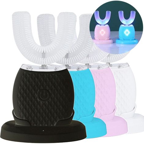 Brosse à dents électrique sonique adulte en forme de U 360°, blanchiment dentaire, brosse bleue, nettoyage complet, hygiène bucco-dentaire, appareil rechargeable, usage quotidien. (1/5)