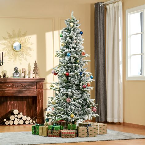 Verts Blancs - Sapin de Noël artificiel Snowy Tree de 210 cm avec 784 branches ignifuges et support en acier décoration de Noël pour les