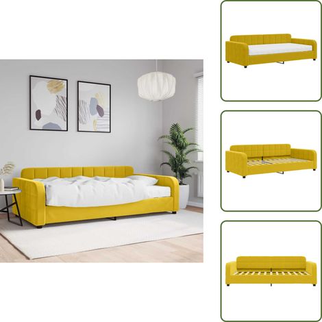 Sofá cama 2 en 1 - vidaXL Sofá cama con colchón terciopelo amarillo 100x200 cm - Sofá cama con terciopelo