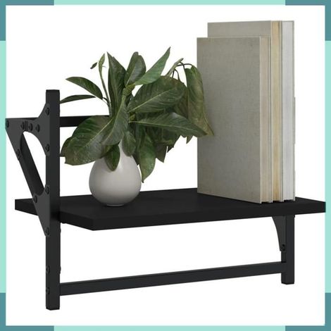 étagère murale - 836238 - lot 2 pcs - bois d'ingénierie & métal - noir 40x25x30 cm (1/5)