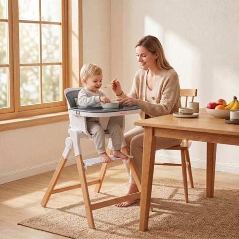 Gain de place au quotidien, chaise haute évolutive 4 en 1 avec double plateau réglable pour petits espaces (1/5)