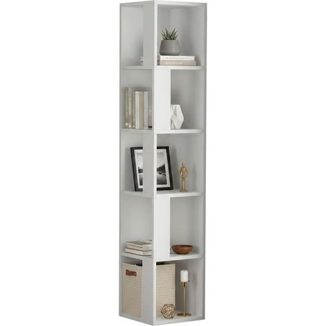 Libreria Herman, Biblioteca 4 Ripiani, Installazione a Muro, Portata Ripiani 2, 34x34x161h cm Bianco