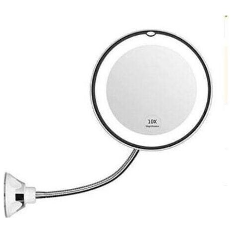 Miroir grossissant flexible avec lumière LED Grossissement 10X Ventouse puissante Miroir de courtoisie éclairé Miroir de maquillage de maquillage-- (1/5)