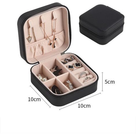 Boîte de rangement à bijoux, emballage cadeau, boucles d'oreilles, colliers, bagues, accessoires pour la maison et le bureau, noire (1/3)