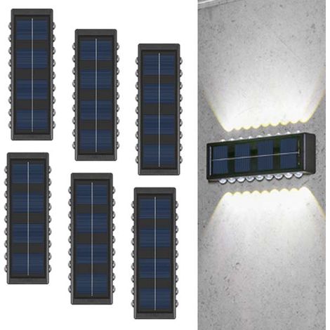 Lampes Solaires Haut/Bas,Lumière Solaire Murale - LED Lumière Up/Down Light Terrasse/Paysagisme Lumineux 6pcs 18 IP65 blanche (1/4)