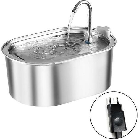 Distributeur d'eau silencieux en acier inoxydable pour chats, fontaine à boire 108oz, bol à eau automatique pour animaux, EU. (1/4)