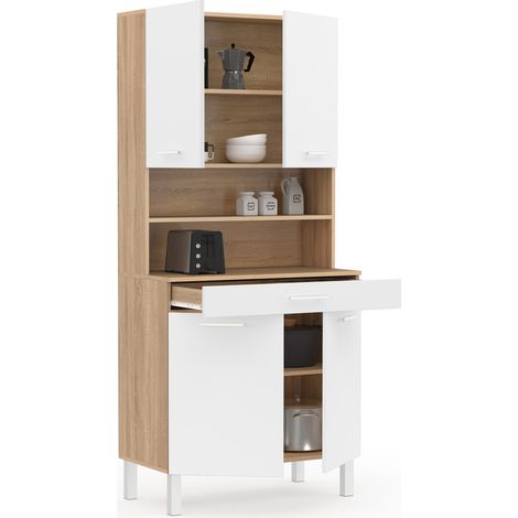 Küchenbuffet 80 CM CINA 4 Türen + Schublade in Buchenholzoptik und Weiß (1/5)