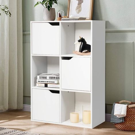 COSTWAY Bücherregal mit 6 Faecher, 3 Türen, Standregal 60 x 29 x 90 cm weiss, Büroregal freistehend, Aktenregal Ordnerregal Aufbewahrungsregal (1/5)