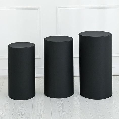 Set of 3 Black Cylinder Spandex Stand Covers, Plinth Stand Cover pour Party Wedding Birthday Decoration, Only Contains Cylinder Covers (Elastic Fabric - Small) (1/5)
