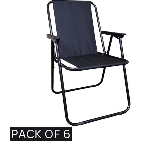 6 Pack Black Folding Canvas Camping / Festival / Outdoor Chairs with Plastic Arm Rests (1/5)