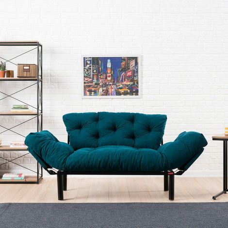 Sofá Cama 2 Plazas Guchol, Almacenaje, Reclinable, Apoyabrazos, 155x70 cm Azul (1/5)