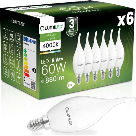6x LED-Lampe E14 Kerze BA35 8W = 60W 880lm 4000K Neutral 180° LUMILED