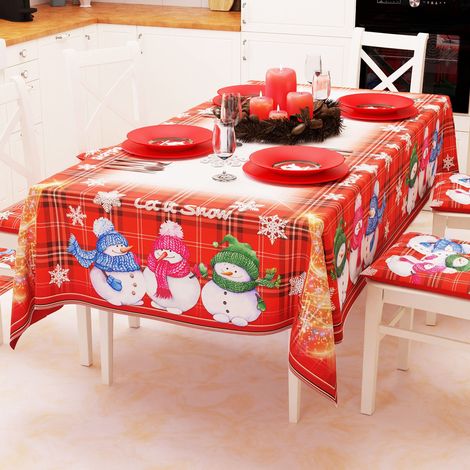 Nappe de Table de Noël Anti-Taches - Nappe de Cuisine de Noël - Motif Bonhomme de Neige - 12 Places (140 x 240 cm) - 100% fabriquée en Italie (1/5)