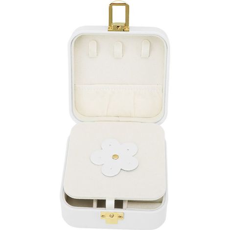 Kleine Schmuckschatulle, tragbare Aufbewahrungsbox für Ringe und Ohrringe, beige (1/5)
