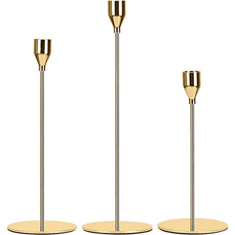 Lot de 3 bougeoirs, fer doré, tailles différentes, pour mariage, dîner (1/5)