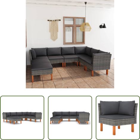 vidaXL Canapé en acier -  Salon de jardin 8 pcs avec coussins Résine tressée Gris (1/5)