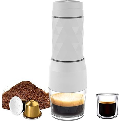 Cafeleffe 3 en 1 Cafetera Espresso Manual Portátil de 18 Bares – Cafetera espresso manual portátil con dispensador de granos de café y cápsulas DG/NS, y palanca para espumar 120 ml de leche – Negro/Bl