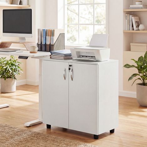 Armoire de bureau à 2 niveaux, meuble de rangement bureau avec 2 portes, serrures et clés, 80x40x80cm, blanc (1/5)