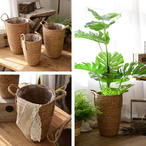Paniers tressés en paille, vases décoratifs, compositions florales pour le salon, fleurs séchées, pots de fleurs en osier (1/5)