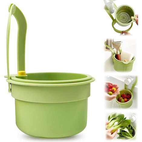 Passoire pour évier, 20.2cm x 14.2cm 8.3cm Vert Crépine Suspendue Robinet Faucet, Hanging Strainer Multifonction Amovible, d'évier à Suspendre de Type Presse Cuisine - (1/5)