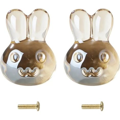 Lot de 2 boutons transparents en forme de lapin/papillon, poignées en laiton pour armoire, placard, commode. - - Lapin de Champagne (1/5)