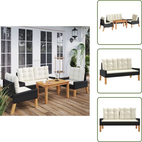 Panca da giardino - vidaXL Set da Giardino 4 pz con Cuscini in Polyrattan e Legno Massello - Cuscini da giardino