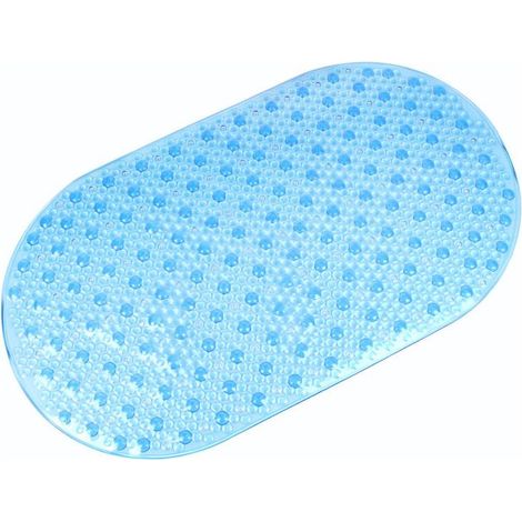 Tapis de bain ovale bleu - Tapis de douche antidérapant avec ventouses en caoutchouc résistant - Convient aux personnes âgées, aux enfants et aux salles de bain, 69 x 39 cm (1/5)
