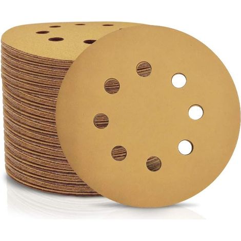 Disques de Ponçage Papier Abrasifs 125mm, 50 Disques Abrasifs de Ponçage Ponceuse tampons ponçage ronds 8 trous Grain 320 pour Poncer Polir Dérouiller