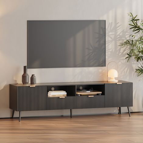 Mobile Porta TV Nand con Ante Decorative 180 x 40 x 51 cm - Nero [en.casa] (1/5)