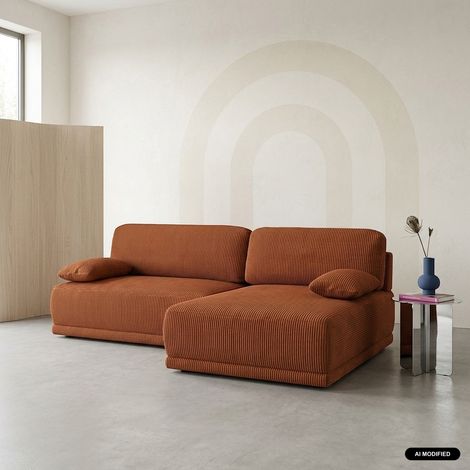 Banquette canapé d'angle droit convertible 3 places velours côtelé avec coffre - Nelson Velours côtelé Brique (1/5)